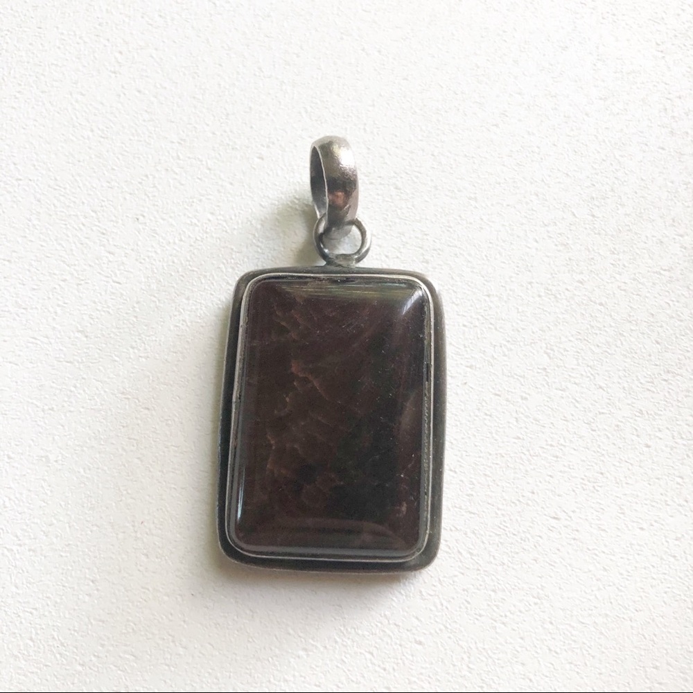 Sterling Silver Rectangle Brown Necklace Pendant - image 1